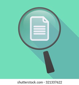 Illustration of a long shadow magnifier icon with a document
