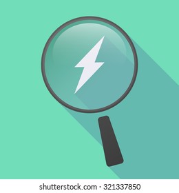 Illustration of a long shadow magnifier icon with a lightning