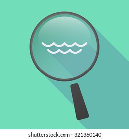 Illustration of a long shadow magnifier icon with a water sign