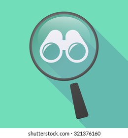 Illustration of a long shadow magnifier icon with a binoculars