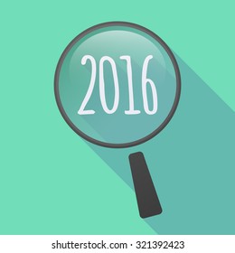 Illustration of a long shadow magnifier icon with a 2016 sign