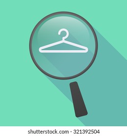 Illustration of a long shadow magnifier icon with a hanger