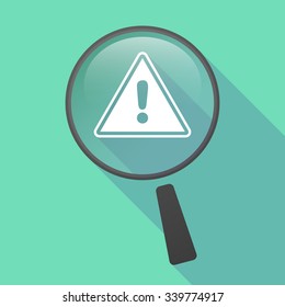 Illustration of a long shadow magnifier vector icon with a warning signal