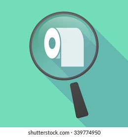 Illustration of a long shadow magnifier vector icon with a toilet paper roll