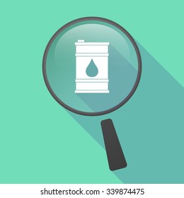 Illustration of a long shadow magnifier vector icon with a barrel of oil