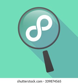 Illustration of a long shadow magnifier vector icon with an infinite sign