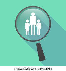 Illustration Of A Long Shadow Magnifier Vector Icon With A Male Single Parent Family Pictogram