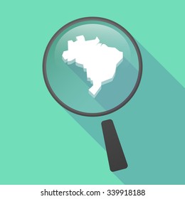 Illustration of a long shadow magnifier vector icon with  a map fo Brazil