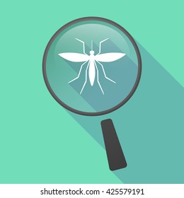 Illustration of a long shadow magnifier vector icon with  a mosquito