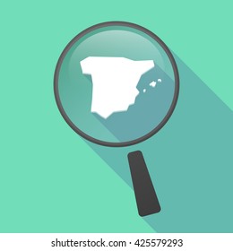 Illustration of a long shadow magnifier vector icon with  the map of  Spain
