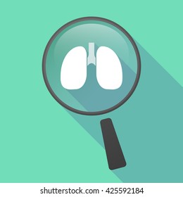 Illustration of a long shadow magnifier vector icon with  a healthy human lung icon