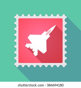 Illustration of a long shadow mail stamp icon with a combat plane