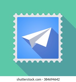 Illustration of a long shadow mail stamp icon with a paper plane