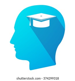 Illustration of a long shadow male head icon with a graduation cap