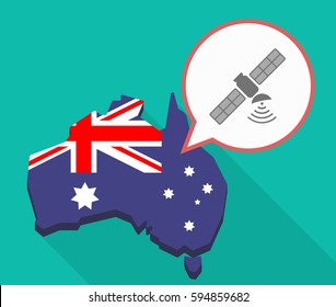 Illustration of a Long shadow map of Australia, its flag and a comic balloon with a satellite