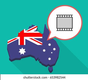 Illustration of a long shadow map of Australia with a comic balloon and   a photographic 35mm film strip