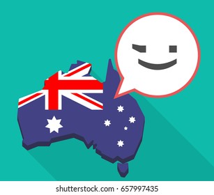 Illustration of a long shadow map of Australia with a comic balloon and  a wink text face emoticon
