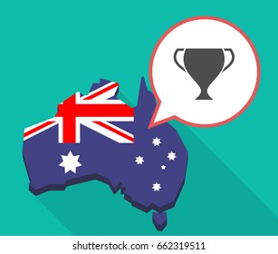 Illustration of a long shadow map of Australia with a comic balloon and  an award cup