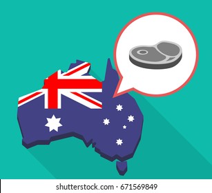 Illustration of a long shadow map of Australia with a comic balloon and  a steak icon