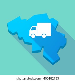 Illustration of a long shadow map of Belgium with a  delivery truck