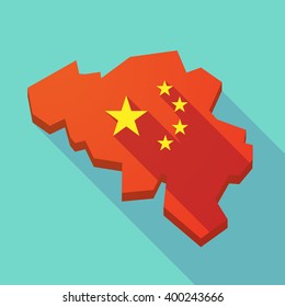 Illustration of a long shadow map of Belgium with  the five stars china flag symbol