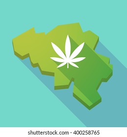 Illustration of a long shadow map of Belgium with a marijuana leaf