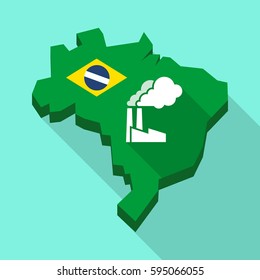 Illustration of a Long shadow map of Brazil, its flag and a factory