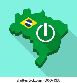 Illustration of a Long shadow map of Brazil, its flag and an off button