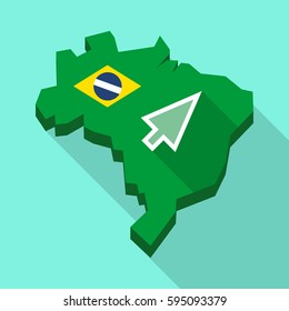 Illustration of a Long shadow map of Brazil, its flag and a cursor