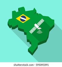 Illustration of a Long shadow map of Brazil, its flag and a satellite