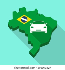 Illustration of a Long shadow map of Brazil, its flag and a car