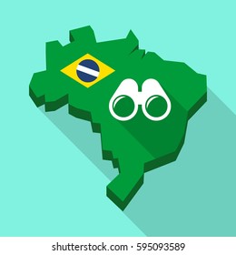 Illustration of a Long shadow map of Brazil, its flag and a binoculars