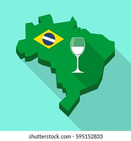 Illustration of a Long shadow map of Brazil, its flag and a cup of wine