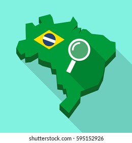 Illustration of a Long shadow map of Brazil, its flag and a magnifier