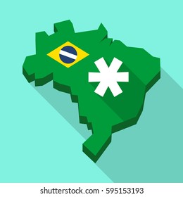 Illustration of a Long shadow map of Brazil, its flag and an asterisk
