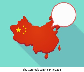 Illustration of a long shadow map of China, its flag and a comic balloon 