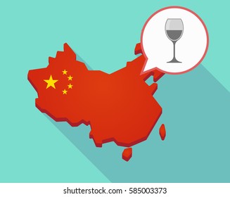 Illustration of a long shadow map of China, its flag and a comic balloon with a cup of wine