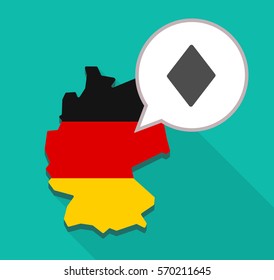 Illustration of a long shadow map of Germany, its flag and a comic balloon with  the  diamond  poker playing card sign