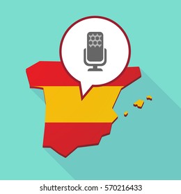 Illustration of a long shadow map of Spain, its flag and a comic balloon with  a microphone sign