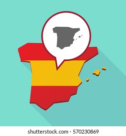 Illustration of a long shadow map of Spain, its flag and a comic balloon with  the map of  Spain