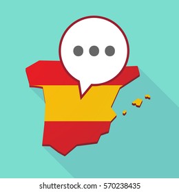 Illustration of a long shadow map of Spain, its flag and a comic balloon with  an ellipsis orthographic sign