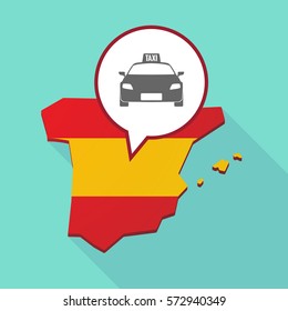 Illustration of a long shadow map of Spain, its flag and a comic balloon with  a taxi icon