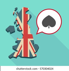 Illustration of a long shadow map of the United Kingdom, its flag and a comic balloon with  the  spade  poker playing card sign