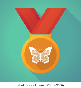 Illustration of a long shadow medal with a butterfly