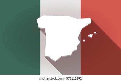 Illustration of a long shadow  Mexico flag with  the map of  Spain