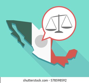 Illustration of a long shadow Mexico map, its flag and a balloon with  an unbalanced weight scale