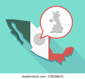 Illustration of a long shadow Mexico map, its flag and a balloon with  a map of the UK 