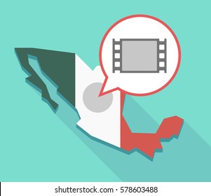 Illustration of a long shadow Mexico map, its flag and a balloon with a film photogram