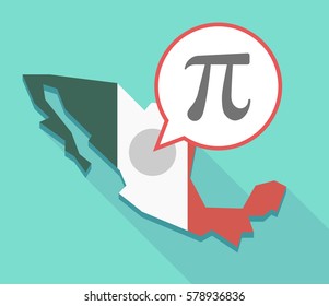 Illustration of a long shadow Mexico map, its flag and a balloon with the number pi symbol