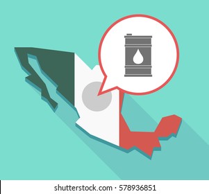 Illustration of a long shadow Mexico map, its flag and a balloon with a barrel of oil